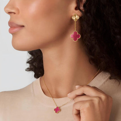 [Amore Jewelry]NEW CLOVER 2 MOTIF PINK ENAMEL EARRINGS