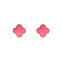 [Amore Jewelry]NEW CLOVER 15MM PINK ENAMEL STUD EARRINGS