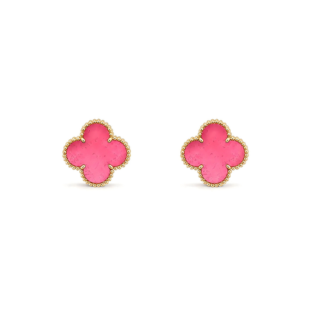 [Amore Jewelry]NEW CLOVER 15MM PINK ENAMEL STUD EARRINGS