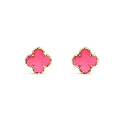 [Amore Jewelry]NEW CLOVER 15MM PINK ENAMEL STUD EARRINGS