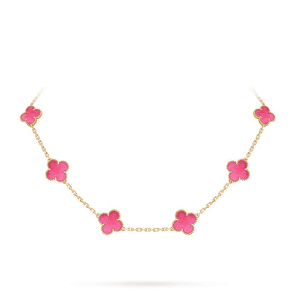 [Amore Jewelry]NEW CLOVER 10 MOTIFS PINK ENAMEL NECKLACE