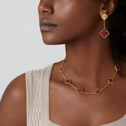 [Amore Jewelry]NEW CLOVER 10 MOTIFS PINK ENAMEL NECKLACE