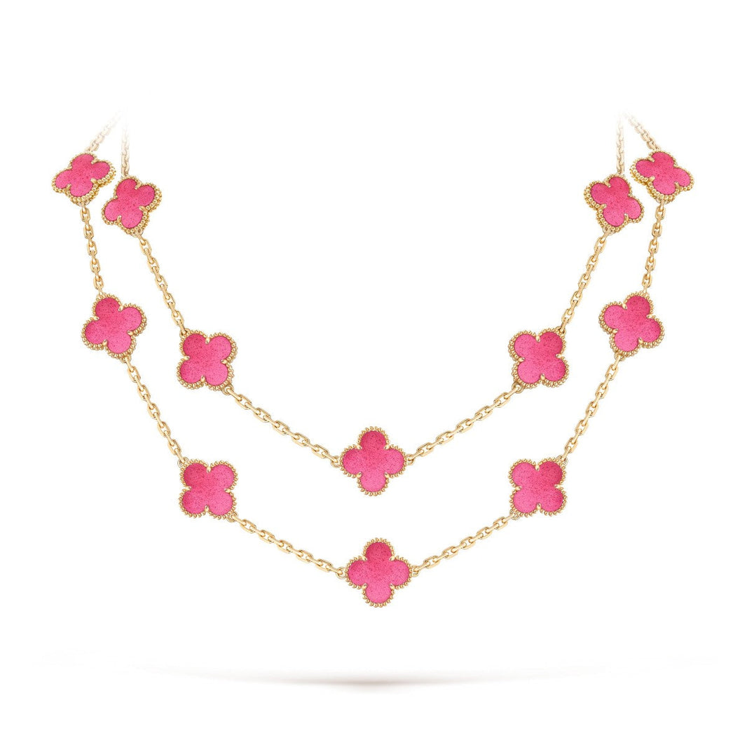 [Amore Jewelry] NEW CLOVER 20 MOTIFS PINK ENAMEL NECKLACE