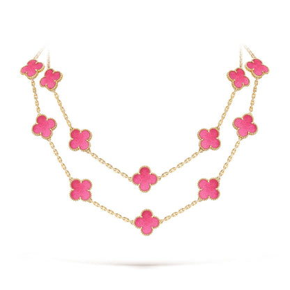 [Amore Jewelry] NEW CLOVER 20 MOTIFS PINK ENAMEL NECKLACE