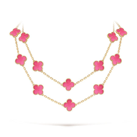 [Amore Jewelry] NEW CLOVER 20 MOTIFS PINK ENAMEL NECKLACE