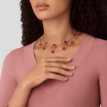 [Amore Jewelry] NEW CLOVER 20 MOTIFS PINK ENAMEL NECKLACE
