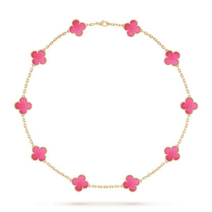 [Amore Jewelry]NEW CLOVER 10 MOTIFS PINK ENAMEL NECKLACE