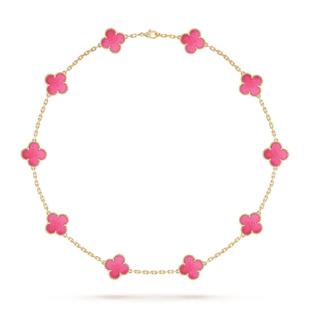 [Amore Jewelry]NEW CLOVER 10 MOTIFS PINK ENAMEL NECKLACE