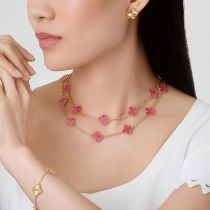 [Amore Jewelry] NEW CLOVER 20 MOTIFS PINK ENAMEL NECKLACE