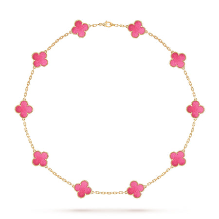 [Amore Jewelry]NEW CLOVER 10 MOTIFS PINK ENAMEL NECKLACE