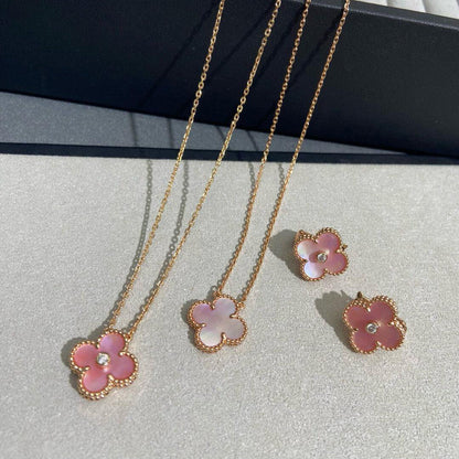 [Amore Jewelry]CLOVER 15MM DIAMOND PINK MOP NECKLACE