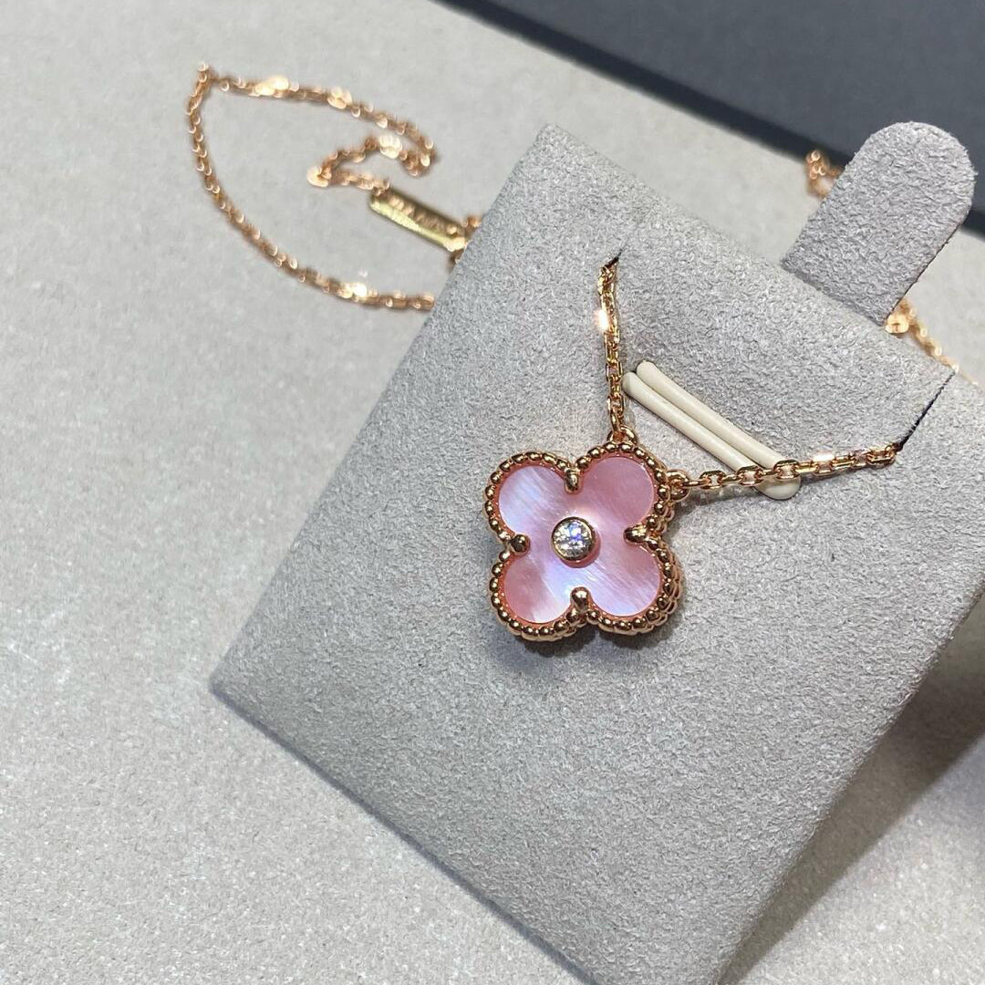 [Amore Jewelry]CLOVER 15MM DIAMOND PINK MOP NECKLACE