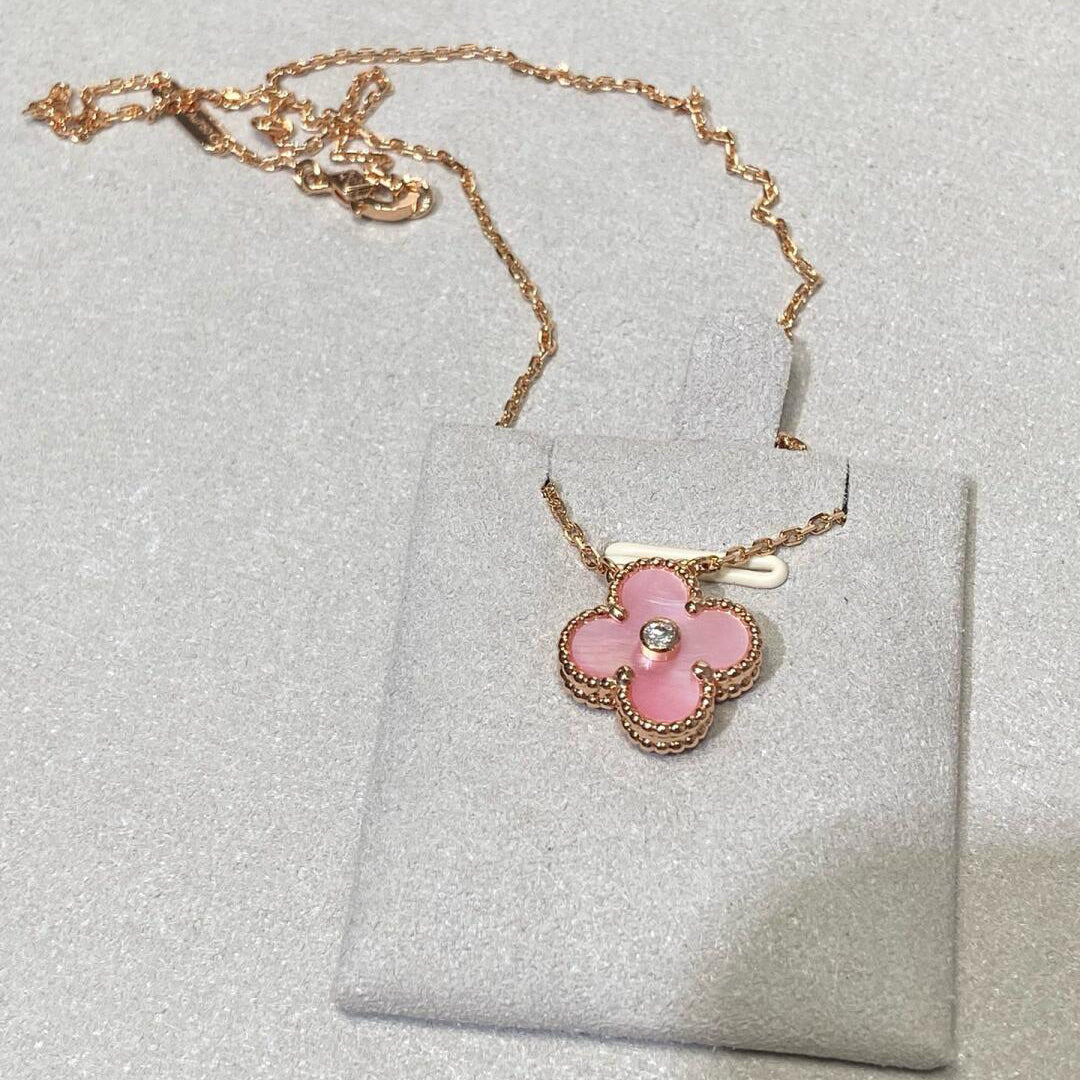 [Amore Jewelry]CLOVER 15MM DIAMOND PINK MOP NECKLACE