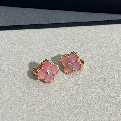 [Amore Jewelry]CLOVER MEDIUM 1 DIAMOND PINK EARRINGS