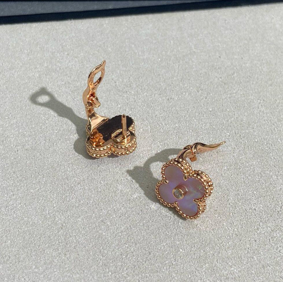 [Amore Jewelry]CLOVER MEDIUM 1 DIAMOND PINK EARRINGS