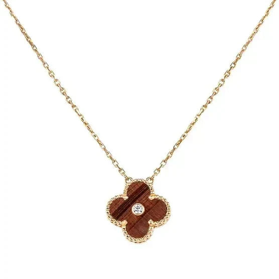 [Amore Jewelry]CLOVER 15MM DIAMOND AND YELLOW TIGER'S EYE AGATE necklace