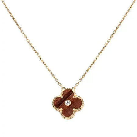 [Amore Jewelry]CLOVER 15MM DIAMOND AND YELLOW TIGER'S EYE AGATE necklace