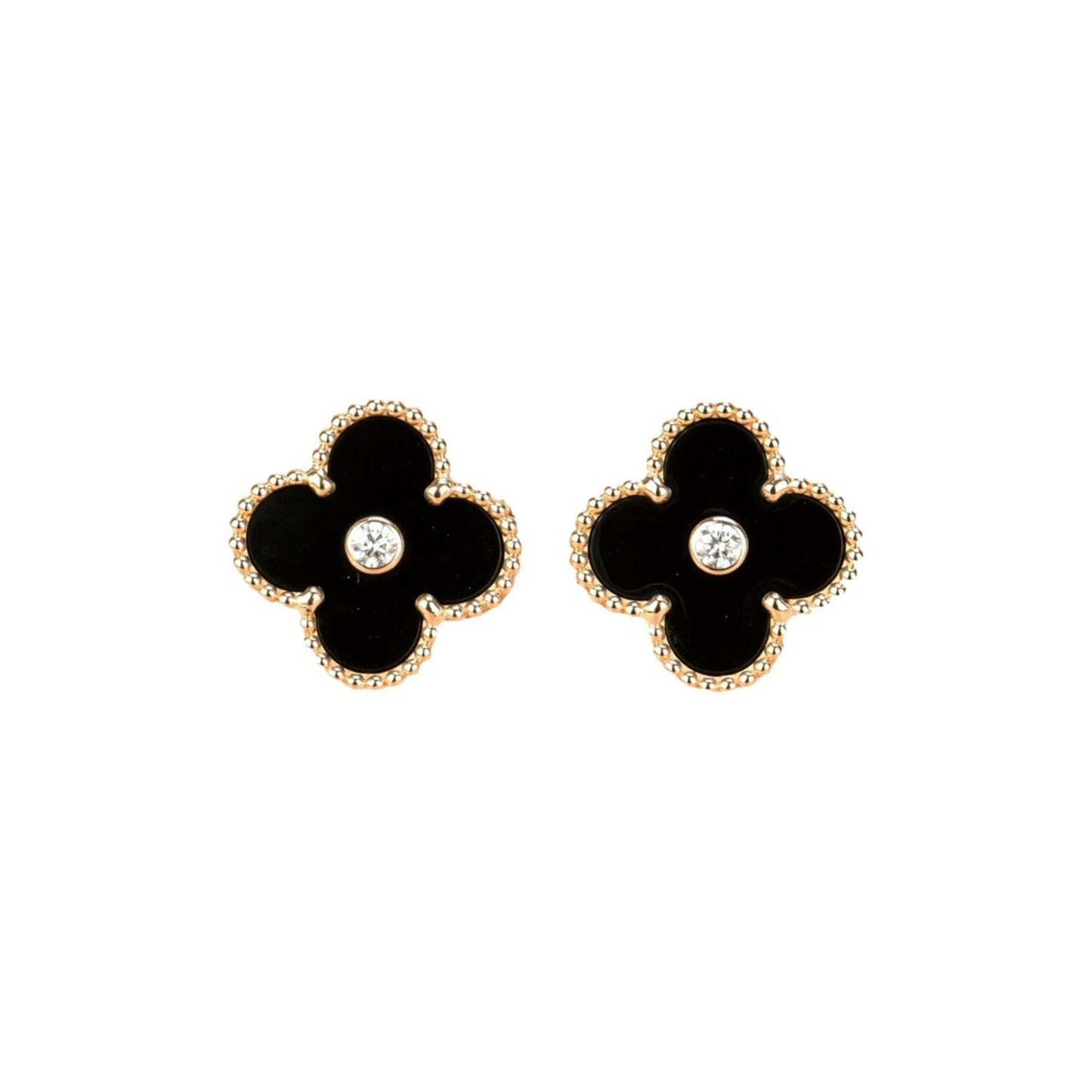 [Amore Jewelry]CLOVER MEDIUM 1 MOTIFS ONYX DIAMOND EARRINGS