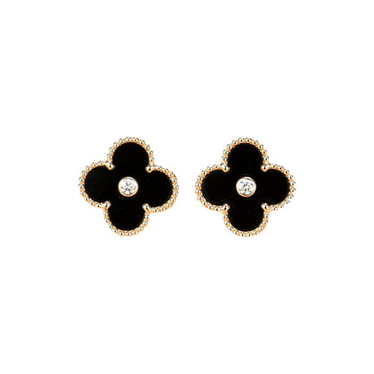 [Amore Jewelry]CLOVER MEDIUM 1 MOTIFS ONYX DIAMOND EARRINGS