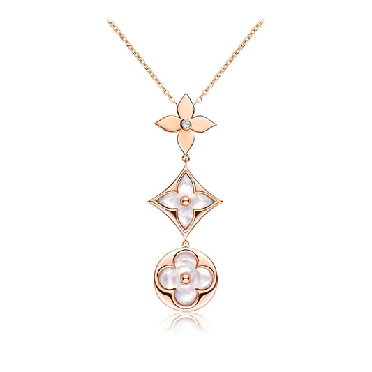 [Amore Jewelry]COLOR BLOSSOM LARIAT NECKLACE PINK GOLD WHITE MOTHER PEARL AND DIAMOND