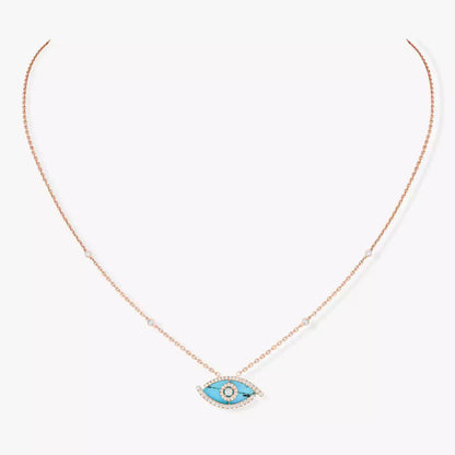 [Amore Jewelry]Lucky Eye Diamond Necklace in Rose Gold and Turquoise