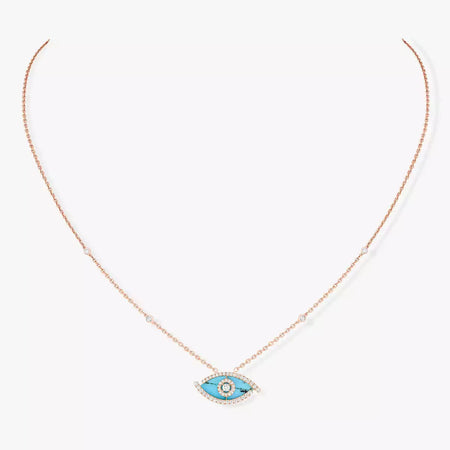 [Amore Jewelry]Lucky Eye Diamond Necklace in Rose Gold and Turquoise