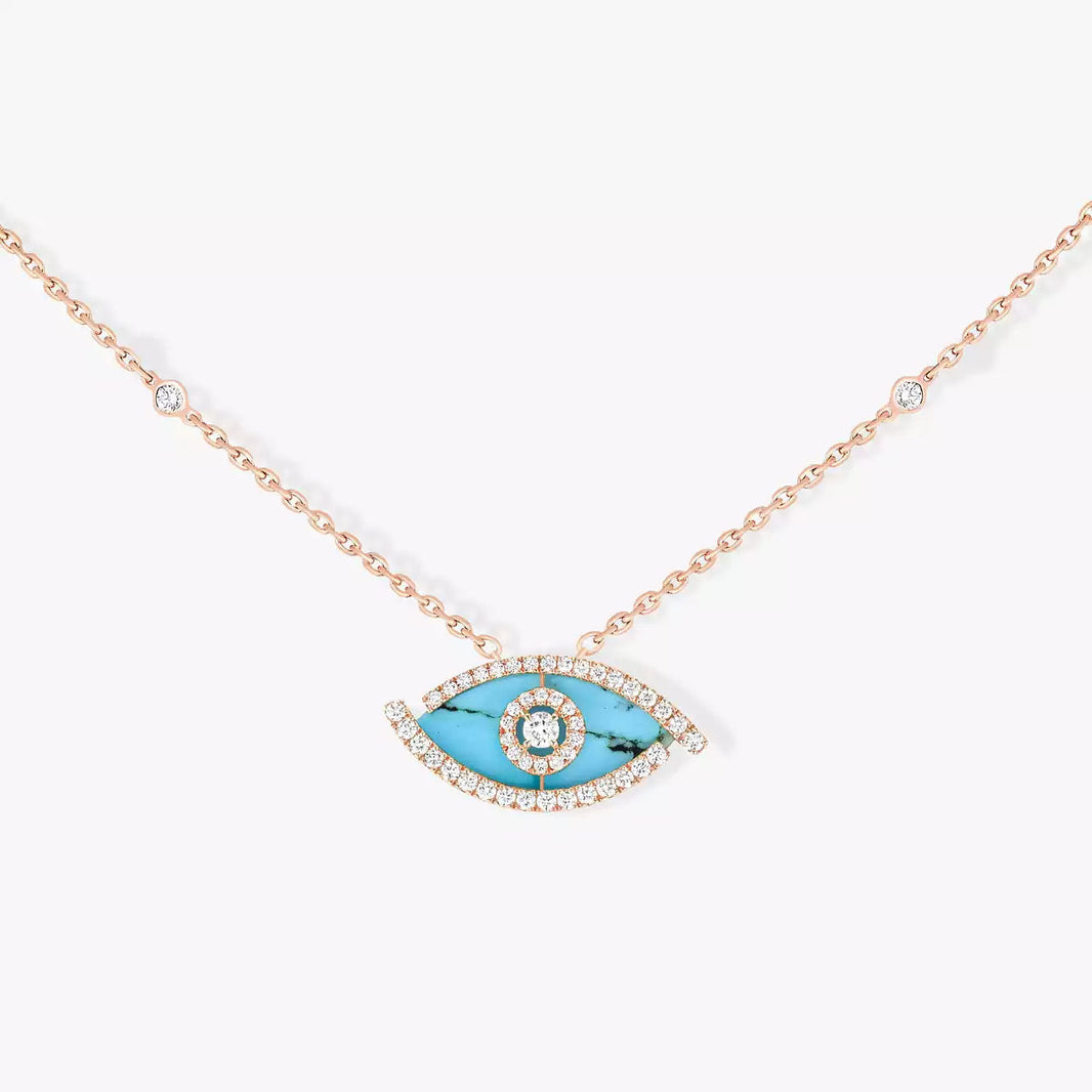 [Amore Jewelry]Lucky Eye Diamond Necklace in Rose Gold and Turquoise