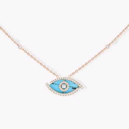 [Amore Jewelry]Lucky Eye Diamond Necklace in Rose Gold and Turquoise