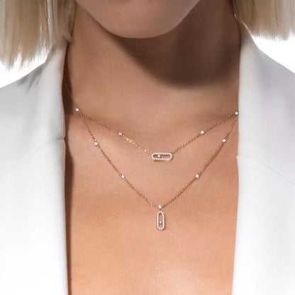 [Amore Jewelry]2 Rows Rose Gold Diamond Pave_ Necklace Move Uno