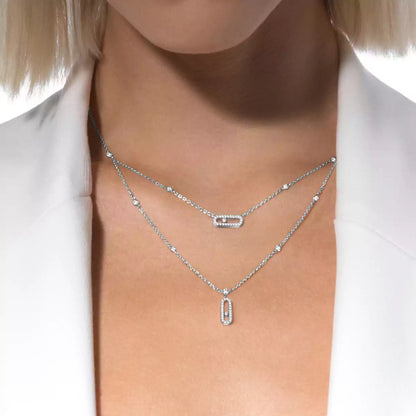 [Amore Jewelry]2 Rows Rose Gold Diamond Pave_ Necklace Move Uno