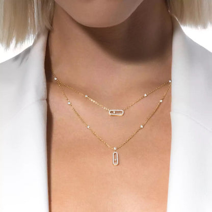 [Amore Jewelry]2 Rows Rose Gold Diamond Pave_ Necklace Move Uno