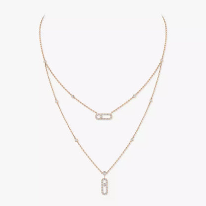 [Amore Jewelry]2 Rows Rose Gold Diamond Pave_ Necklace Move Uno