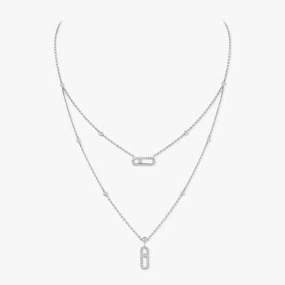 [Amore Jewelry]2 Rows Rose Gold Diamond Pave_ Necklace Move Uno