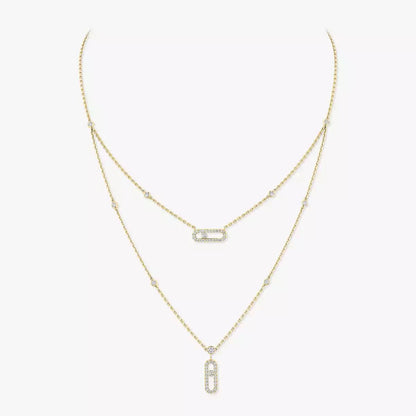 [Amore Jewelry]2 Rows Rose Gold Diamond Pave_ Necklace Move Uno