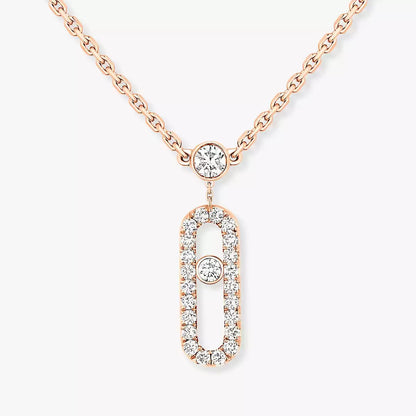 [Amore Jewelry]2 Rows Rose Gold Diamond Pave_ Necklace Move Uno