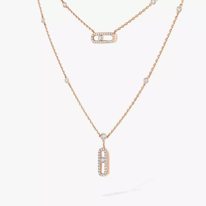 [Amore Jewelry]2 Rows Rose Gold Diamond Pave_ Necklace Move Uno