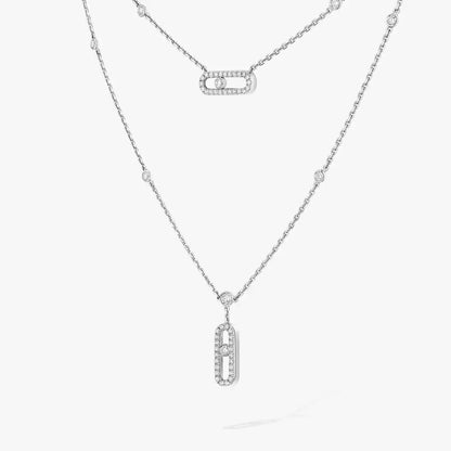 [Amore Jewelry]2 Rows Rose Gold Diamond Pave_ Necklace Move Uno