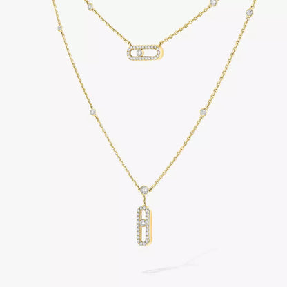 [Amore Jewelry]2 Rows Rose Gold Diamond Pave_ Necklace Move Uno