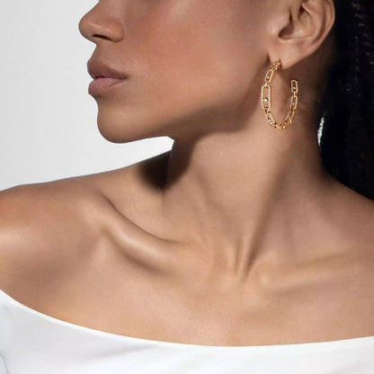 [Amore Jewelry]Move Link Diamond Hoop Earrings