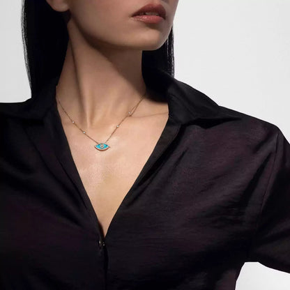 [Amore Jewelry]Lucky Eye Diamond Necklace in Rose Gold and Turquoise