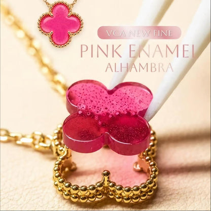 [Amore Jewelry] NEW CLOVER 15MM PINK ENAMEL NECKLACE