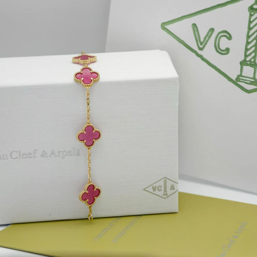 [Amore Jewelry]NEW CLOVER 5 MOTIFS PINK ENAMEL BRACELET