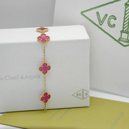[Amore Jewelry]NEW CLOVER 5 MOTIFS PINK ENAMEL BRACELET