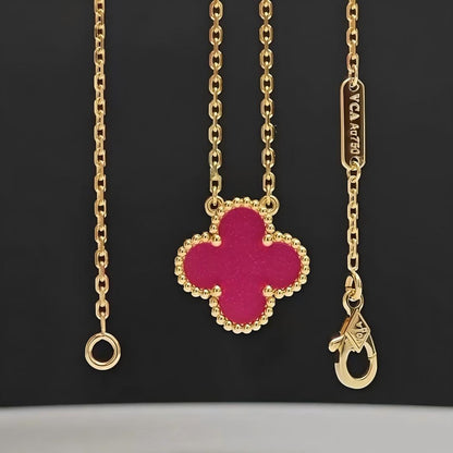 [Amore Jewelry] NEW CLOVER 15MM PINK ENAMEL NECKLACE
