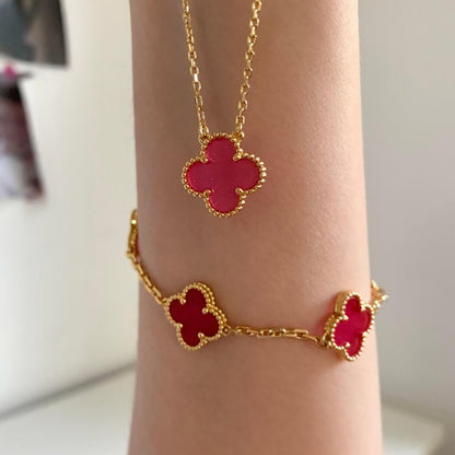 [Amore Jewelry] NEW CLOVER 15MM PINK ENAMEL NECKLACE