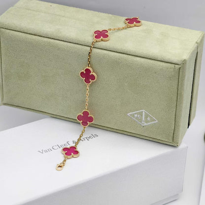 [Amore Jewelry]NEW CLOVER 5 MOTIFS PINK ENAMEL BRACELET