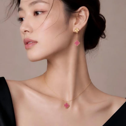 [Amore Jewelry] NEW CLOVER 15MM PINK ENAMEL NECKLACE