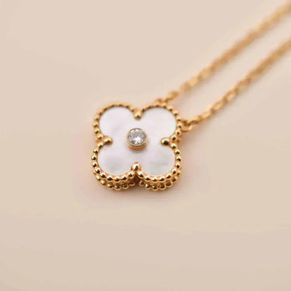 [Amore Jewelry]CLOVER 15MM DIAMOND WHITE FRITILLARIA NECKLACE