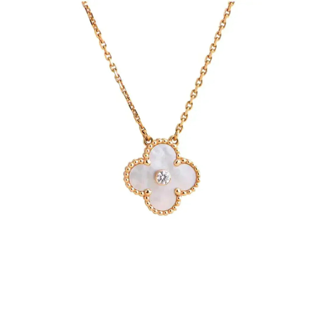 [Amore Jewelry]CLOVER 15MM DIAMOND WHITE FRITILLARIA NECKLACE