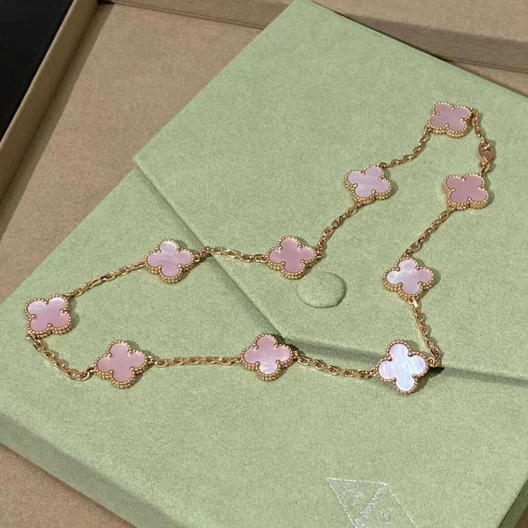 [Amore Jewelry]CLOVER 10 MOTIFS PINK MOP NECKLACE